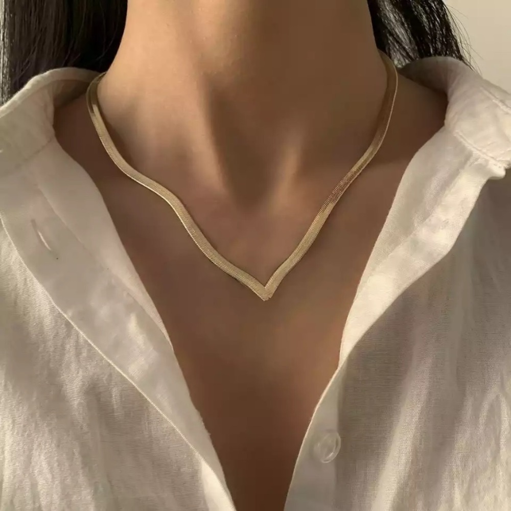 Flat‎ snake link chain choker gold plated necklace